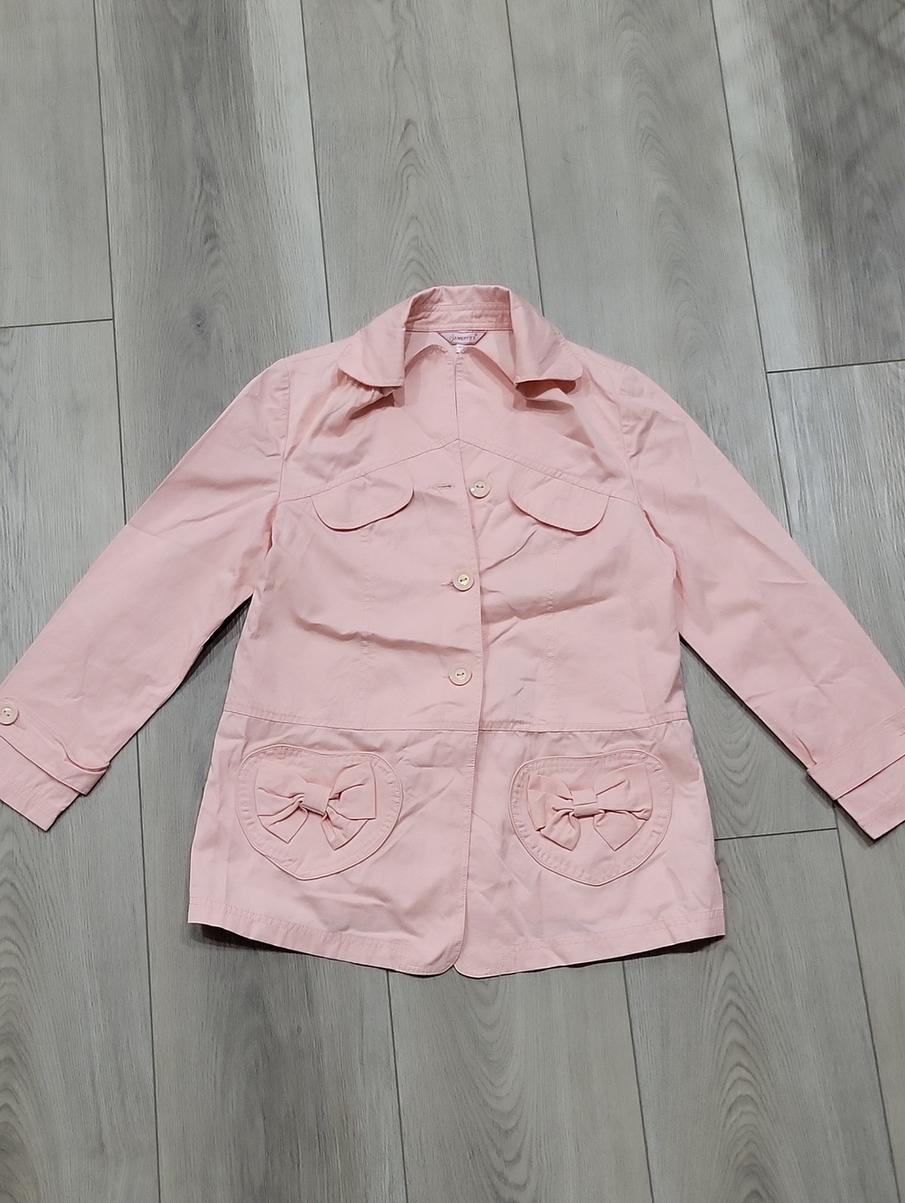 Women's Light Pink Bow-Pocket Button Jacket